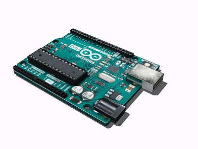 Green Microcontroller Development Board With Circuit Components Ethernet Interface And Pins 3d model