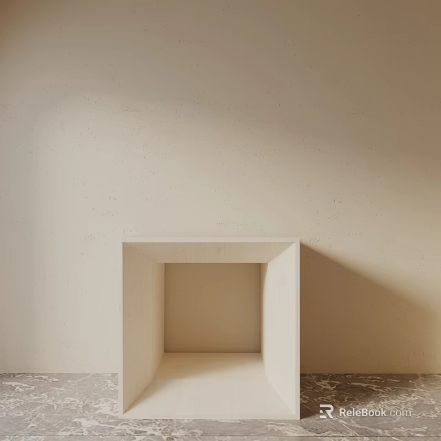 White Cube Shaped Nightstand Against Light Colored Wall And Marble Floor 3d model