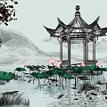 Chinese Lake Ink Scene 3d model