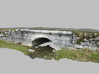Arched Stone Bridge Structure With Stone Walls Grass Field And Small Stream 3d model