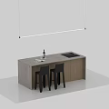 Modern Dining Table Set With Wooden Bar Table Two Black Chairs And Wine Bottle 3d model