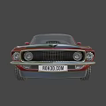 Red Classic Two Door Muscle Car With Black Hood Gold Stripes And Vintage Style