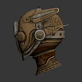 Vintage Brass Steampunk Helmet With Mechanical Gears Green Lens And Metal Base