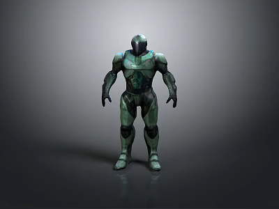 Green Armored Game Movie Character 3D Model Design With Detailed Features 3d model