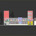 Colorful Shopping Mall Retail Store Layout With Glass Display Windows And Walkway Aisles