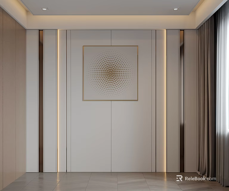 Modern Entryway Background Wall With White Surface Gold Lines And Dot Pattern Decorative Painting 3d model
