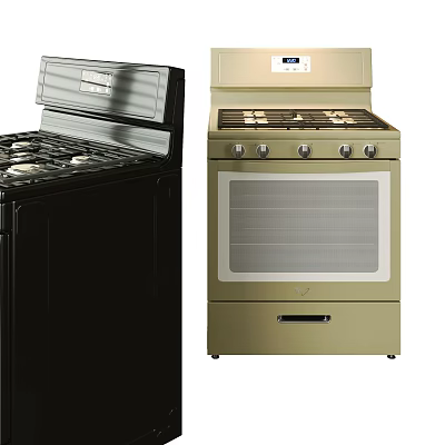 Black And Beige Kitchen Stoves With Gas Burners And Oven Design Features 3d model