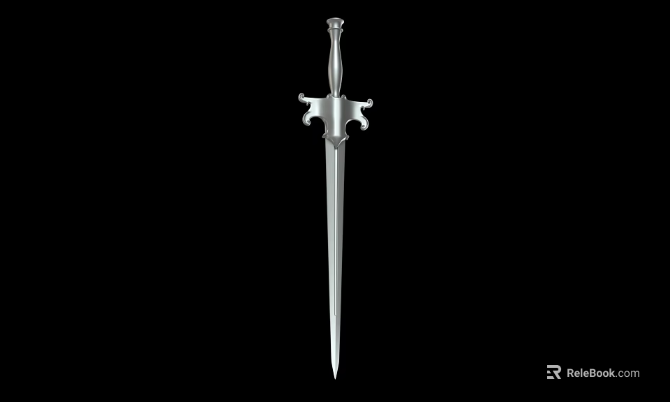 Silver Medieval Sword With Intricate Hilt Design And Sharp Blade On Black Background 3d model 