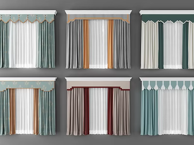 Curtains with Various Colors Scalloped Valance and Decorative Panels for Home Interior 3d model