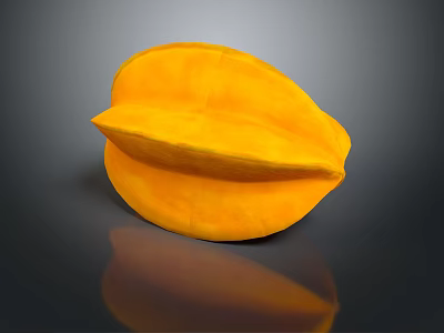 Fresh Ripe Yellow Star Fruit With Smooth Glossy Skin On Dark Reflective Surface 3d model