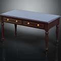 Traditional Dark Wood Desk With Light Blue Top Three Golden Knob Drawers And Classic Legs