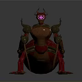 Red Metallic Ant Like Game Movie Character With Glowing Pink Eyes And Armored Body