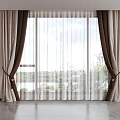 Brown And Beige Curtains With Sheer Panels And Tiebacks For Window With Natural View