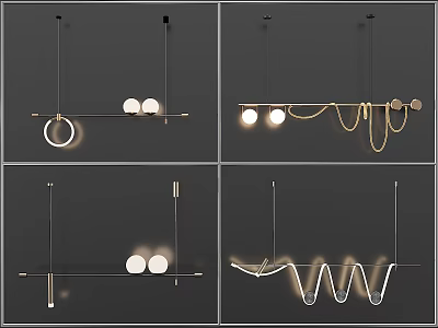 Modern Chandelier Collection With Metallic Frames Various Shapes And Bulb Accents 3d model