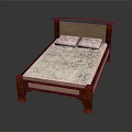 Cozy Wooden Bed Frame With Two Pillows And Light Mattress For Multiple People