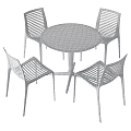 Modern White Round Dining Table With Four Slatted Chairs Set Design 3d model