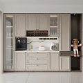 Modern Home Wine Cabinet Design With Glass Doors And LED Lighting In Kitchen Interior