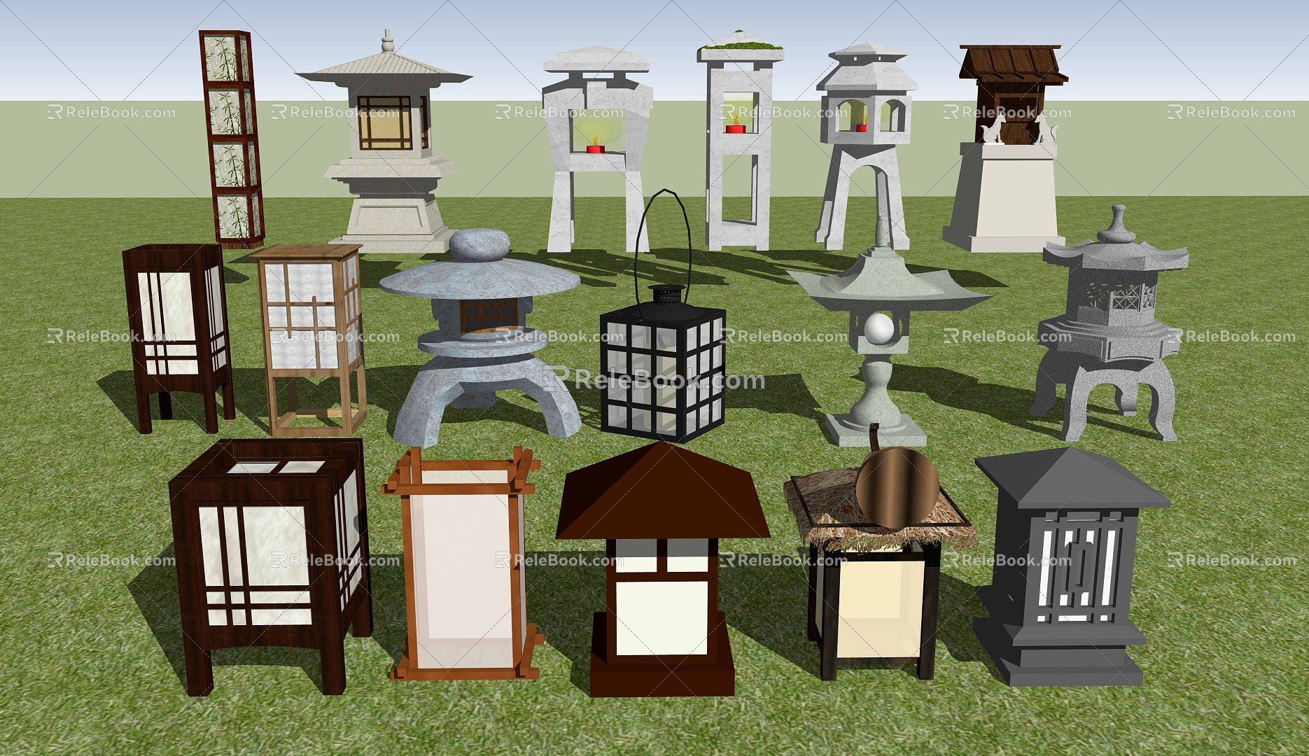 Japanese style landscape lamp landscape lamp garden lamp stone lamp floor lamp lawn lamp 3d model