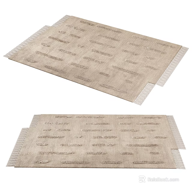 Square Beige Rug With Fringe Edges And Subtle Patterns For Home Decor 3d model