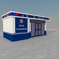 Police Booth with Red and Blue Lights Blue White Exterior Glass Door and POLICE Sign