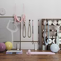Diverse Sports Equipment Featuring Fitness Balls Yoga Straps Mat And Hanging Gear On Shelves