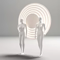 White Mannequins Standing In Front Of Circular Ring Light Background Design