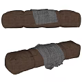Brown Upholstered Sofa Bench with Tufted Design and Gray Blanket Draped
