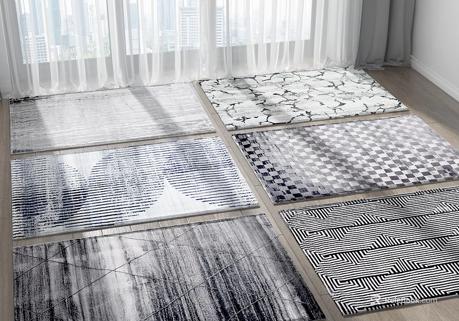 Modern Square Rugs with Geometric Patterns and Abstract Line Designs for Living Room 3d model 
