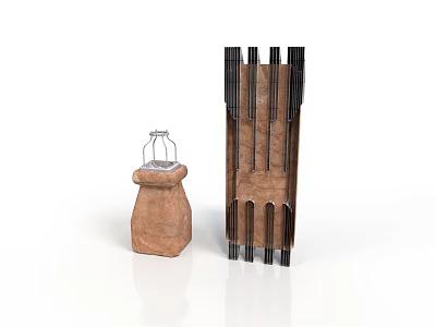 Ceramic Container With Metal Frame And Wooden Tool Holder With Metal Rods 3d model