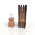 Ceramic Container With Metal Frame And Wooden Tool Holder With Metal Rods
