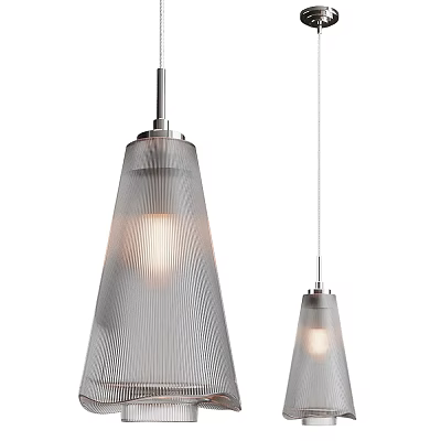 Modern Ribbed Glass Pendant Lights with Conical Shade and Metal Fixture Design 3d model