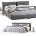 Modern Double Bed With Upholstered Headboard Gray Bedding And Wooden Nightstand