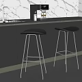 Modern Kitchen Black Bar Stools With Metal Frame Countertop And Coffee Machine 3d model