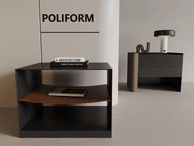 Poliform Modern Side Tables With Decorative Objects And Books In Minimalist Space 3d model