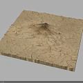 Natural Desert-like Terrain Model With Textured Surface And Central Hill Landform