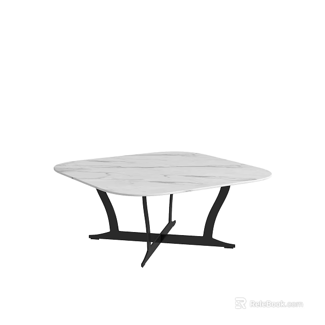 Modern Marble Coffee Table With Sleek Black Legs And Square Tabletop 3d model