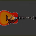 Vibrant Orange Red Acoustic Guitar With Wooden Body Glossy Finish And Intricate Carvings