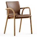 Modern Single Chair With Leather Seat Backrest And Wooden Curved Armrests