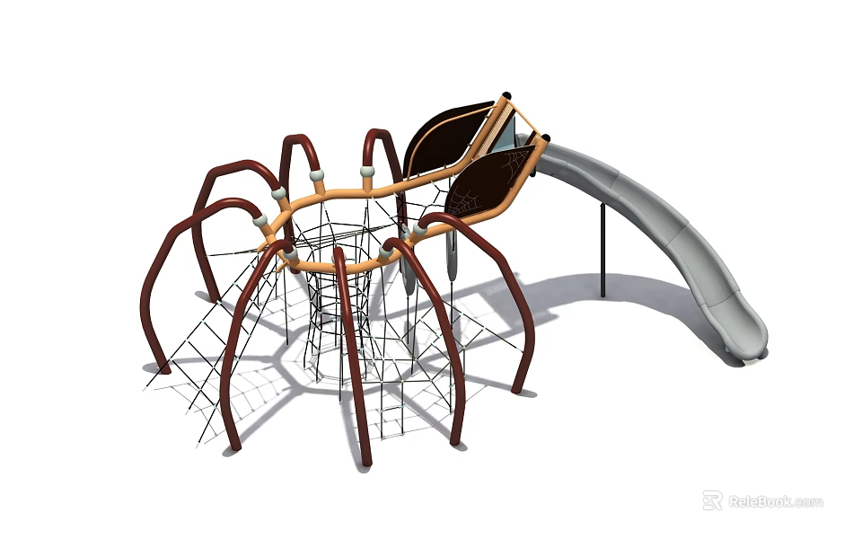 Outdoor Children's Playground Equipment With Spider Shaped Climbing Structure And Slide 3d model 