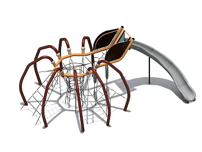 Outdoor Children's Playground Equipment With Spider Shaped Climbing Structure And Slide 3d model