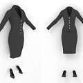 Professional Black Striped Dress With Button Details And Matching High Heels