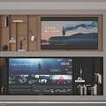 Modern TV Background Cabinet Design With Embedded TV Storage Shelves And Decorative Items