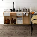 Nordic Dining Table and Chair Combination Dining Table Sideboard Chandelier Combination 3d model