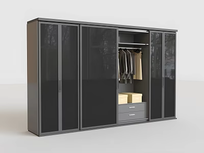 Modern Wardrobe With Glass Doors Hanging Clothes Drawers And Storage Boxes 3d model