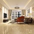 Elegant Modern Living Dining Room Interior With Sofa Coffee Table Rug And Chandelier