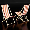 Red And White Striped Deck Chairs With Wooden Frames And Folding Design Against Black Background