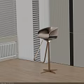 Modern Curved Seat Bar Stool With Wooden Base In Interior Space With Striped Wall And Window Blinds