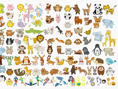 Colorful Cartoon Animal Pattern Wall Decor With Various Cute Designs For Kids Room 3d model