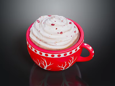 Red Cup With White Polka Dots And Branch Design Whipped Cream Topping Red Sprinkles Drink 3d model
