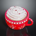 Red Cup With White Polka Dots And Branch Design Whipped Cream Topping Red Sprinkles Drink